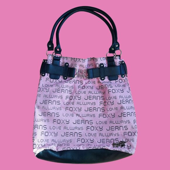 Y2K Foxy Jeans Large Tote Bag Bubblegum Pink Canvas Faux Leather 14 x 14 - Picture 2 of 7